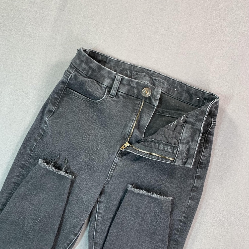 American Eagle Jegging Jeans Womens 4 (26x27) Black High Rise Distressed Stretch